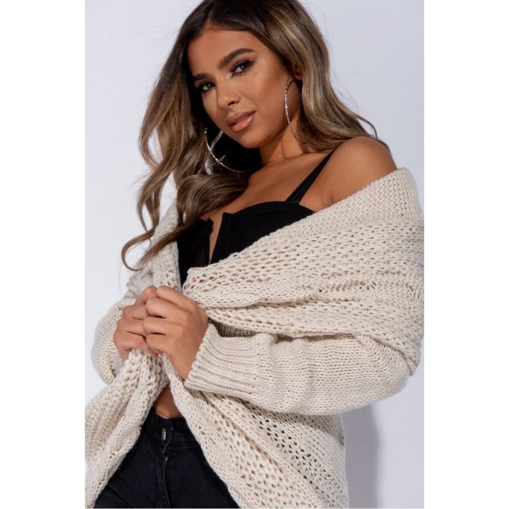 Chunky Cable Knitted Shawl Collar Cardigan Sweater - Picture 5 of 10